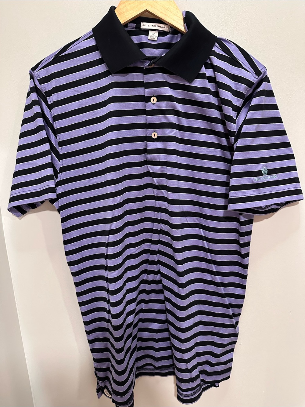 Peter Millar Striped Polo Shirt - Black & Lavender. Size M. - Picture 2 of 11